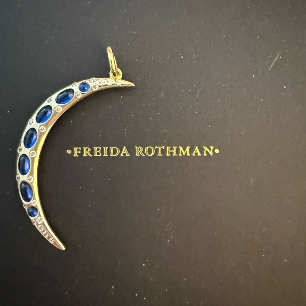 Freida ROTHMAN Gold Crescent Moon Pendant with Blue Stones